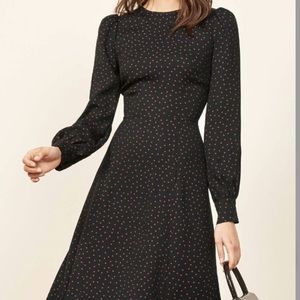 REFORMATION Luanne black and red polka dot midi dress size 0